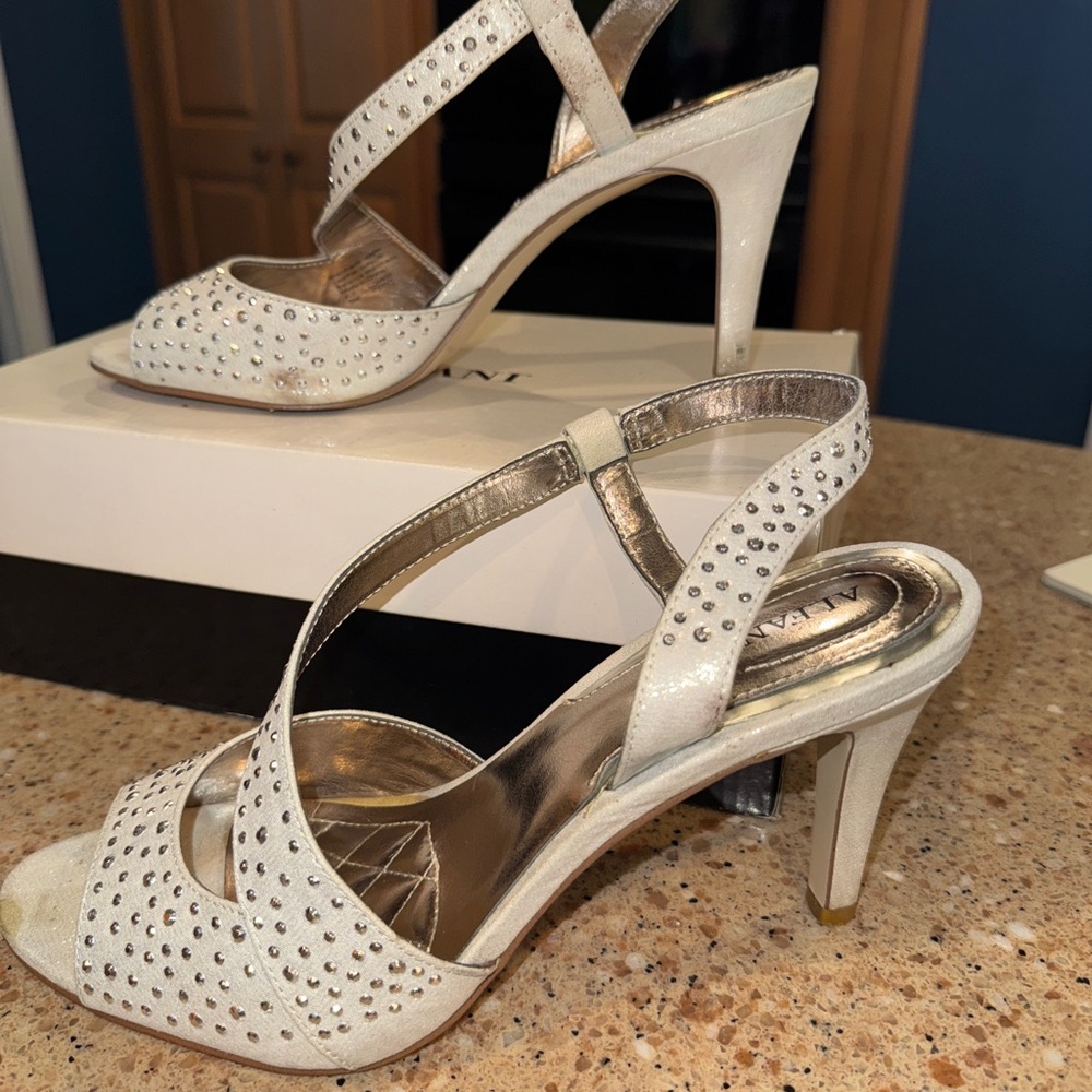 Alfani Cream and Silver Studded Heels